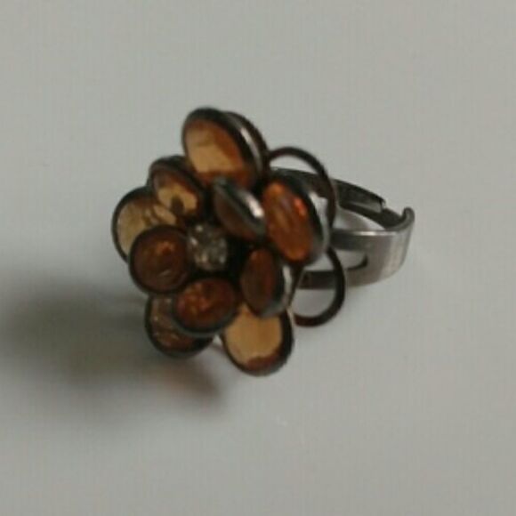 ‎Flower Ring, Orange Jewel Flower Ring (adjustable) - Picture 5 of 6